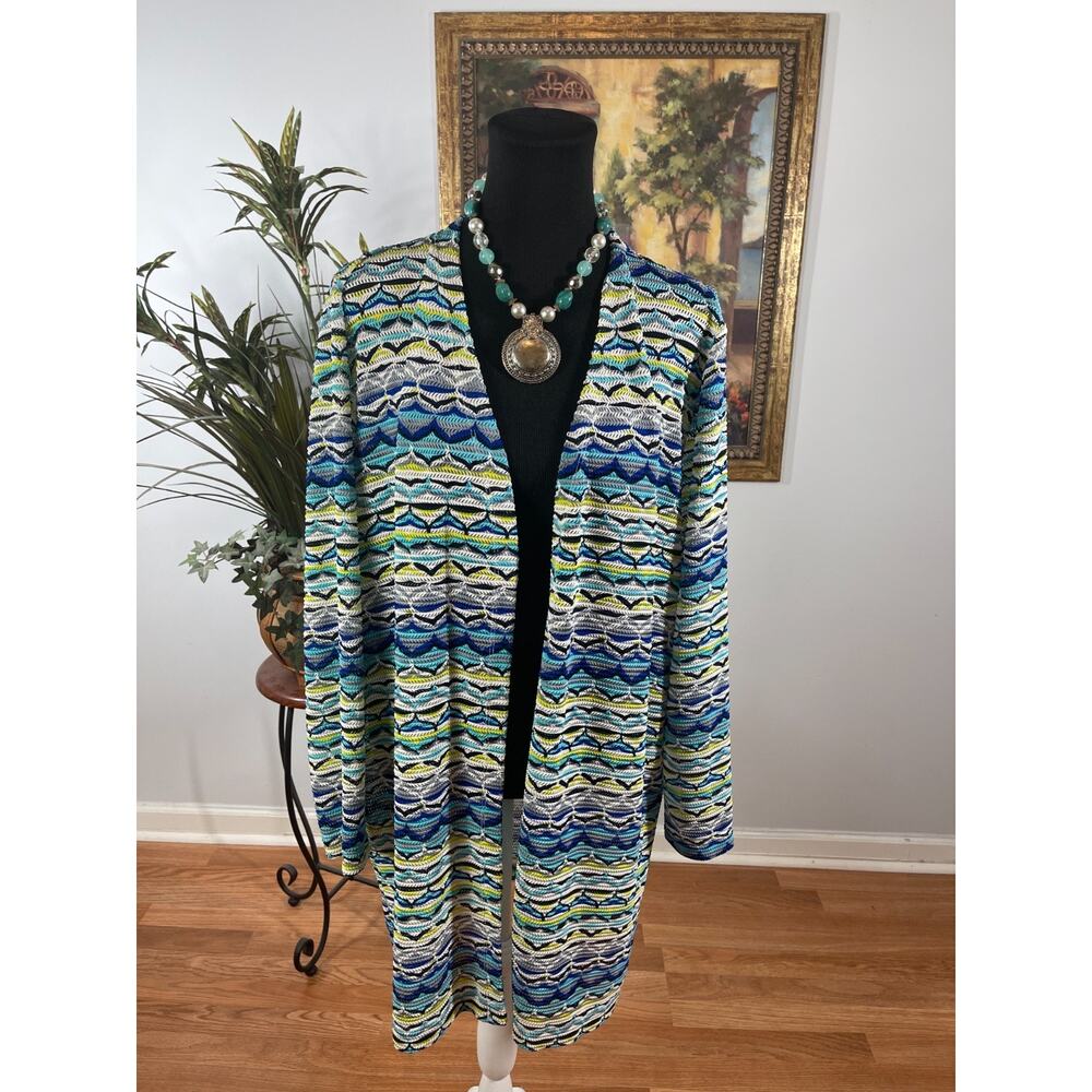 Allison Daley Cardigan Women Large Multi Chevron Knit Open Front Coastal Vibrant